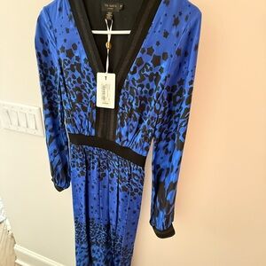 Ted Baker Vibrant Blue and Black Long Sleeve Dress